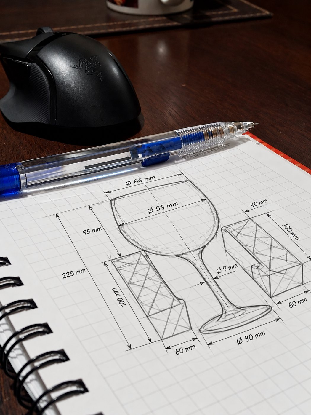 Boceto de diseño de un porta copa para vehículos